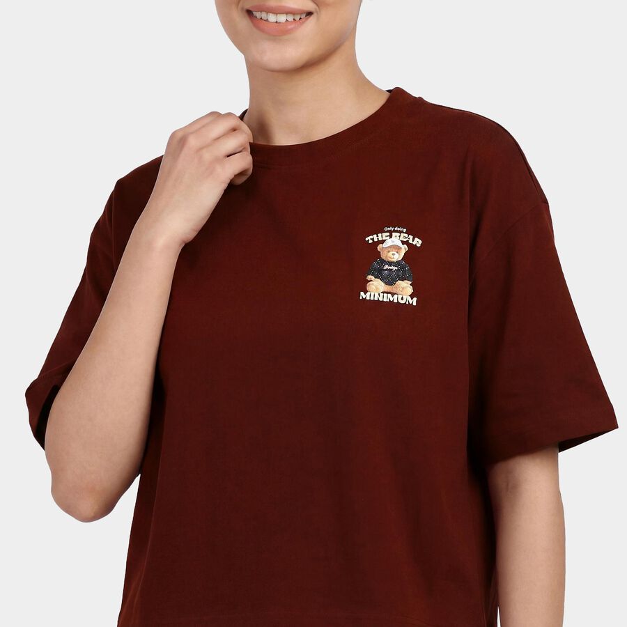 Women's Rust Cotton Round Neck Casual T-Shirt, Rust, large