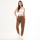 Women's Warm Mocha Brown Relaxed Fit Printed Track Pants, भूरा, small image number null