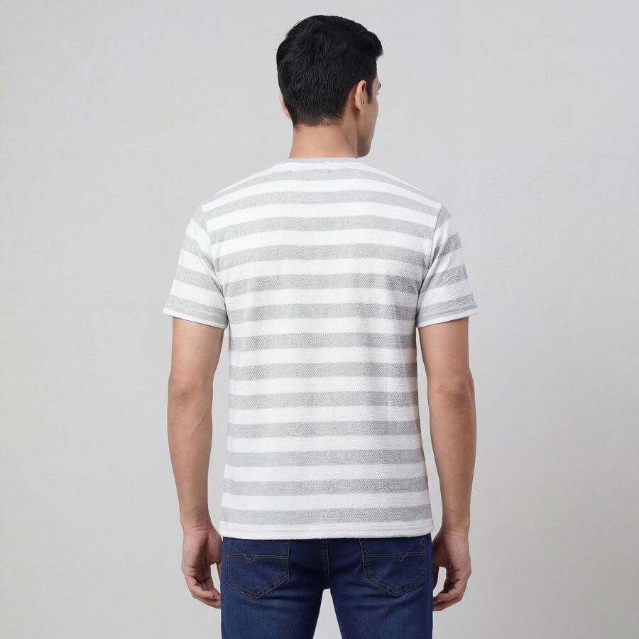Men's Grey Round Neck Casual T-Shirt, हल्का ग्रे, large