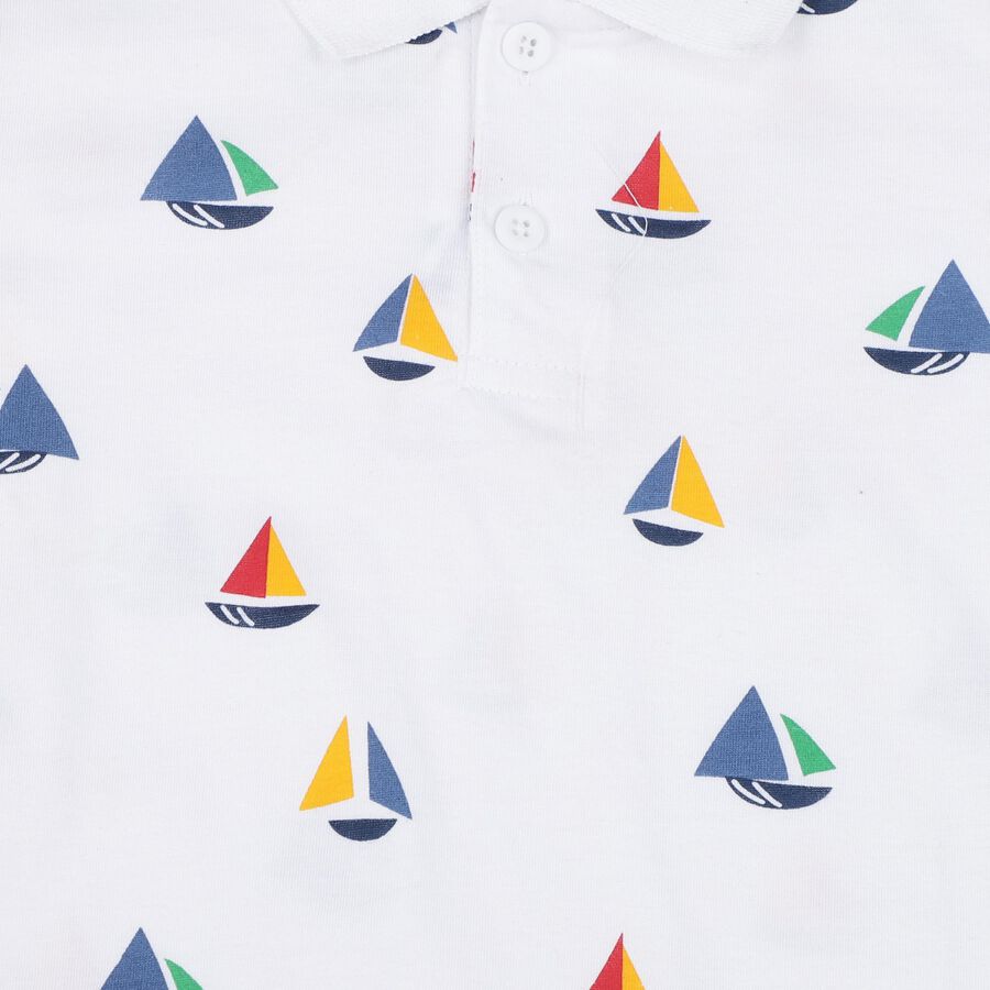 Boys White Cotton Polo Neck Casual T-Shirt, White, large