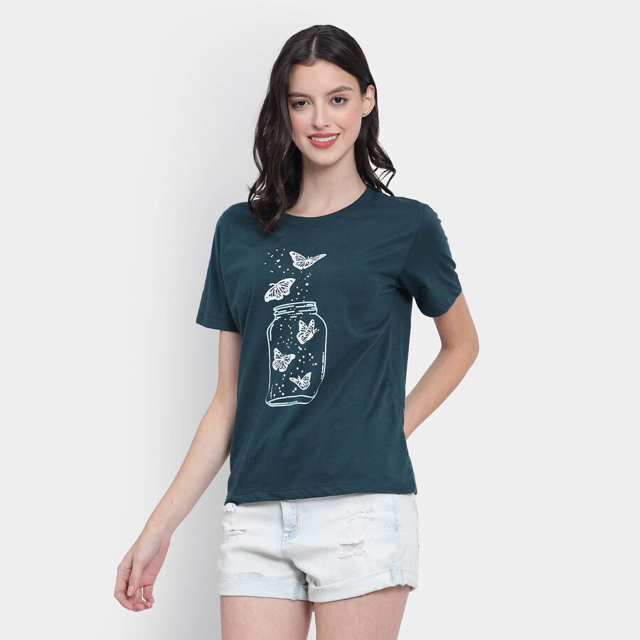 Round Neck T-Shirt, Dark Green, large image number null