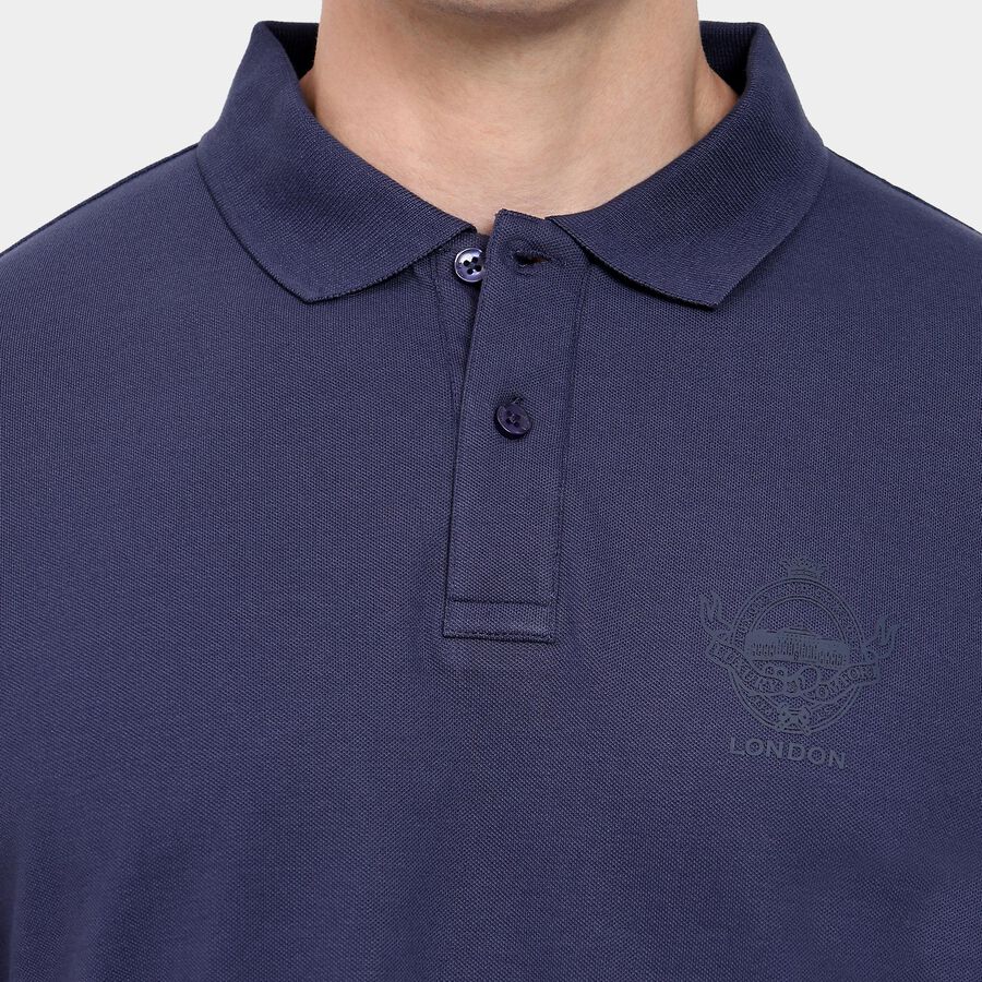 Men's Collared Half Sleeves T-Shirt, Dark Blue, large