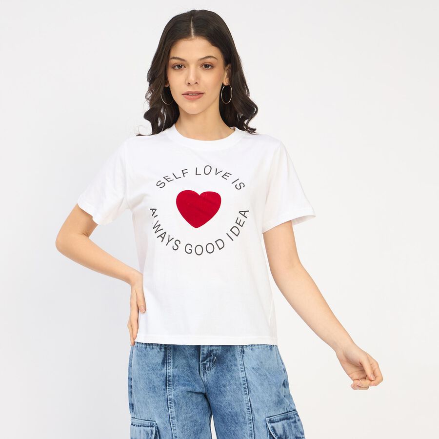 Ladies' 100% Cotton Round Neck T-Shirt, सफ़ेद, large