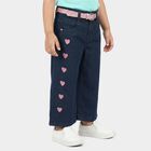 Girls' Navy Blue Wide Leg Heart Print Jeans, Dark Blue, small