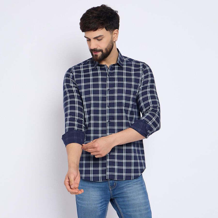 Men's 100% Cotton Casual Shirt , नेवी ब्लू, large