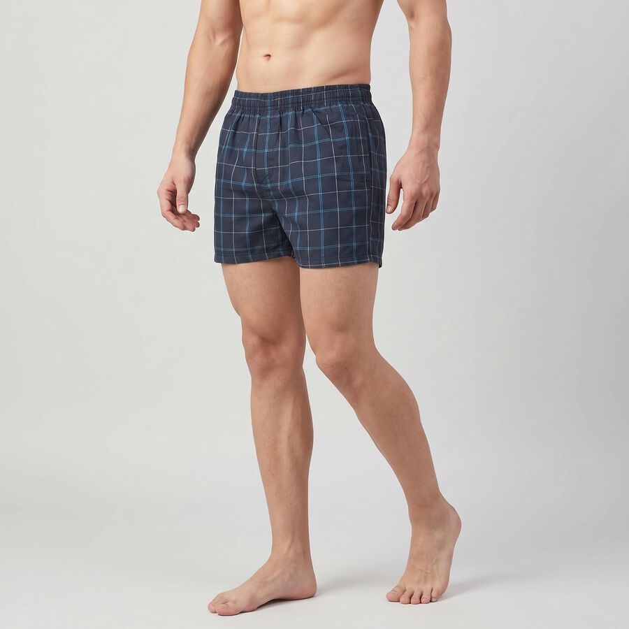 Men's Navy Blue Relaxed Fit Checked Boxers, Navy Blue, large