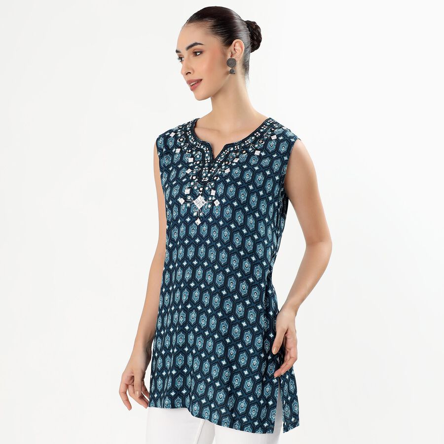 Women's Deep Peacock Blue Printed Ethnic Set, गहरा नीला, large image number null