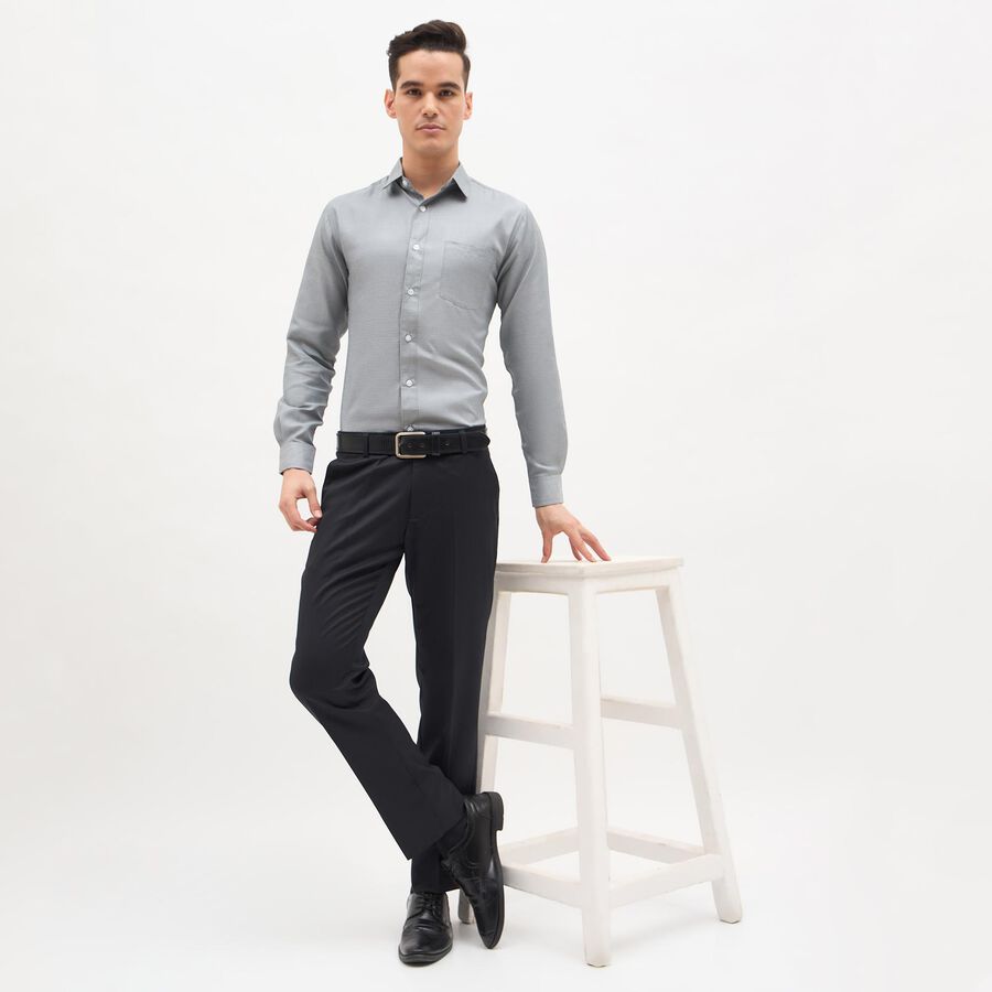 Men's Jet Black Slim Fit Flat-Front Formal Trousers, Navy Blue, large image number null