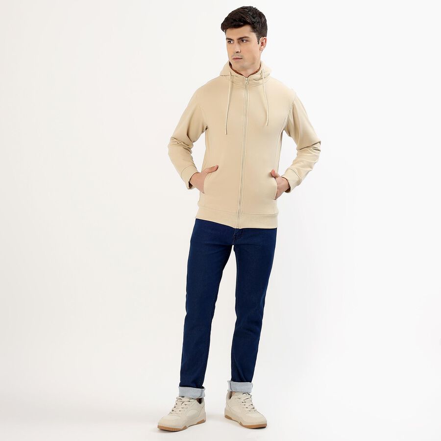 Men's Light Beige Hooded Casual Sweatshirt, गहरा पीला, large image number null