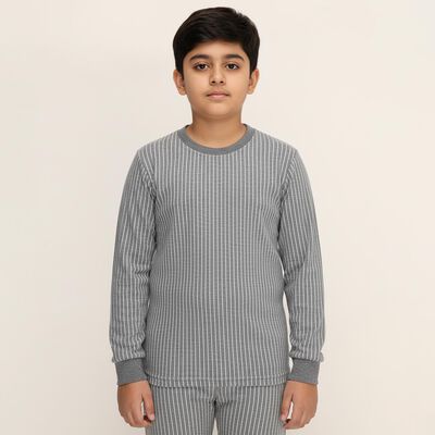 Boys Muted Sage Green Round Neck Thermal Upper
