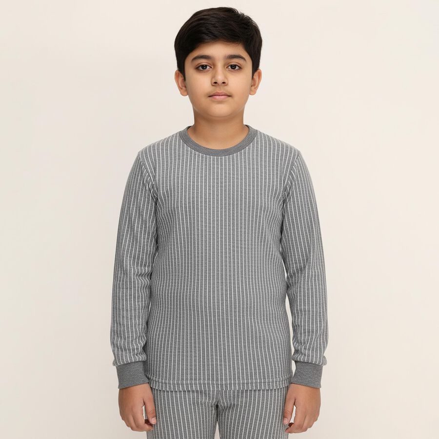 Boys Muted Sage Green Round Neck Thermal Upper, मिश्रित हल्का ग्रे, large image number null