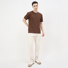 Men's Brown Round Neck Casual T-Shirt, Brown, small