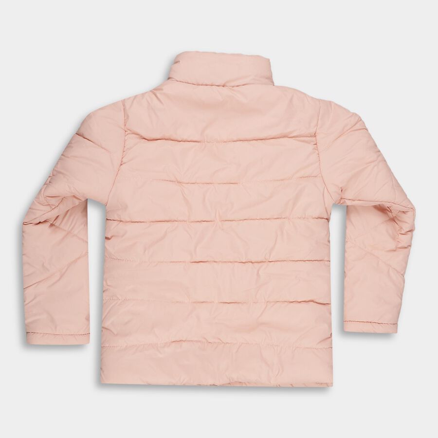Girls' Light Pink High Neck Quilted Jacket, Light Pink, large image number null