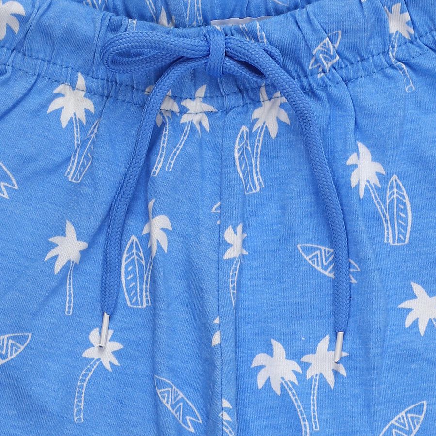 Boys' Blue Regular Fit Tropical Printed Bermuda Shorts, Light Blue, large