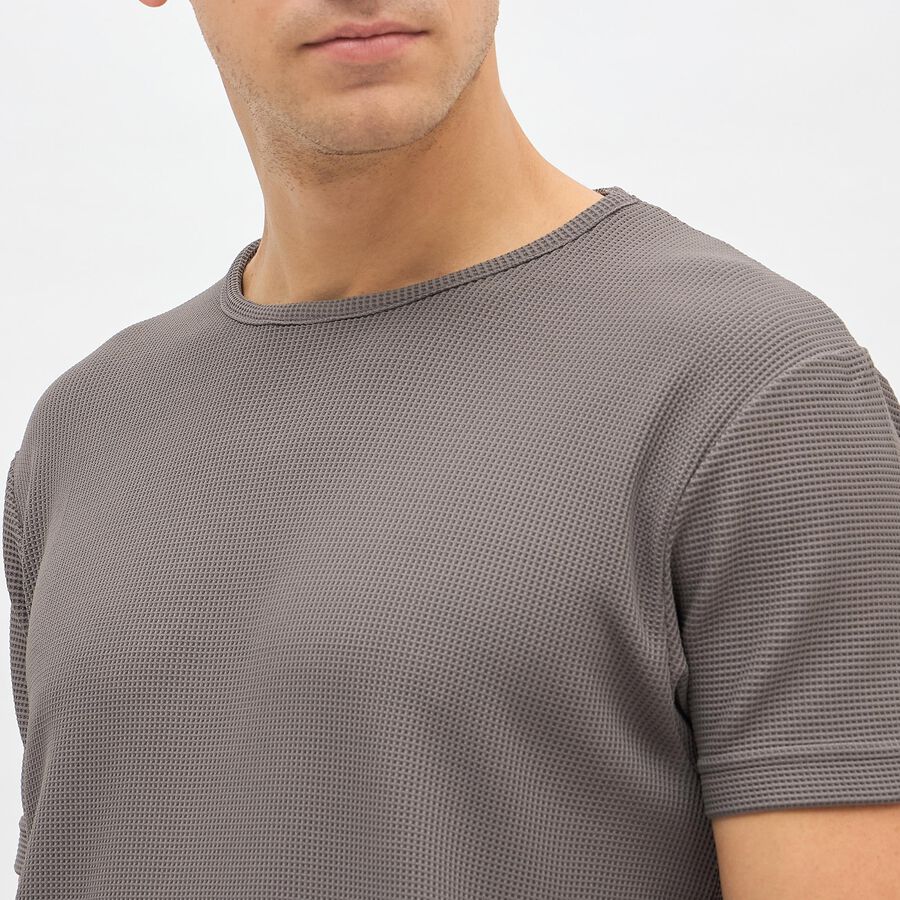 Men's Dark Grey Round Neck Athleisure T-Shirt, Dark Grey, large