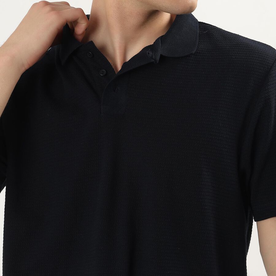 Men's Navy Blue Polo Neck Classic T-Shirt, Teal Blue, large