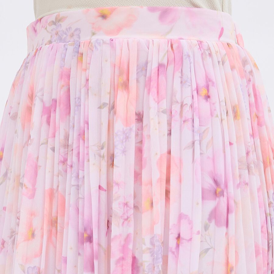Women's Pink Pleated Calf Length Skirt, गुलाबी, large image number null