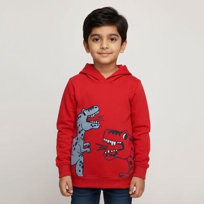 Boys Bright Cherry Red Hooded Neck Casual Sweatshirt
