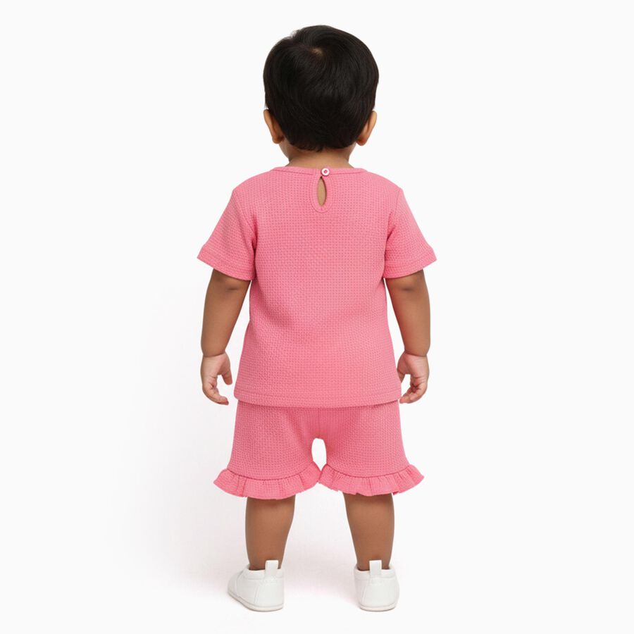Infant Girls' Bright Pink Cotton Bunny Embroidered Top and Ruffle Shorts Set, Pink, large
