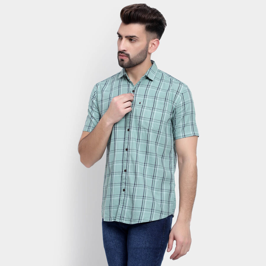 Cotton Checks Casual Shirt, Light Green, large image number null