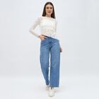Women's White Round Neck Romantic Lace Top, White, small
