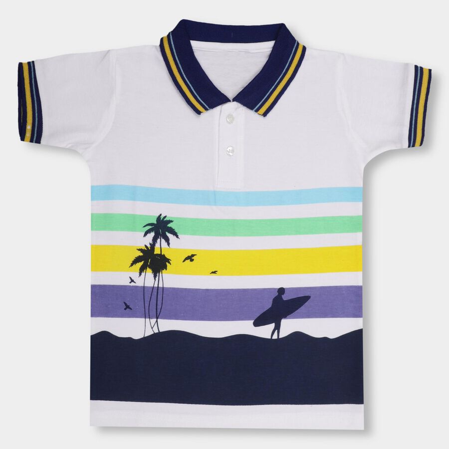 Boys' 100% Cotton Half Sleeves T-Shirt, Off White, large image number null