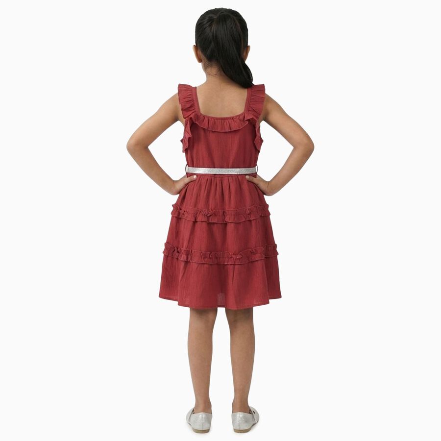 Girls' Bright Pink Sleeveless Casual Dress, रस्ट, large