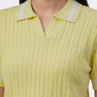 Women's Yellow Cotton Round Neck Casual Top, Yellow, small