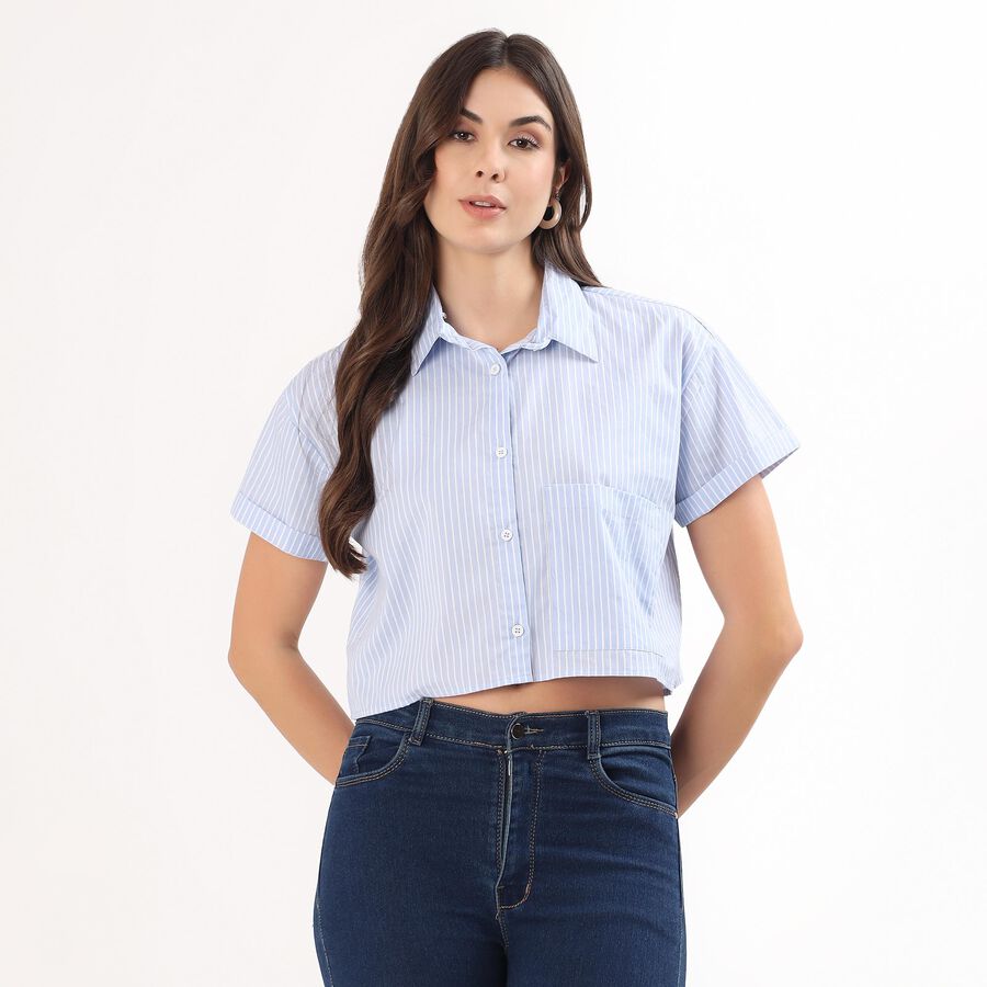 Women's Light Blue Cotton Classic Shirt, Light Blue, large
