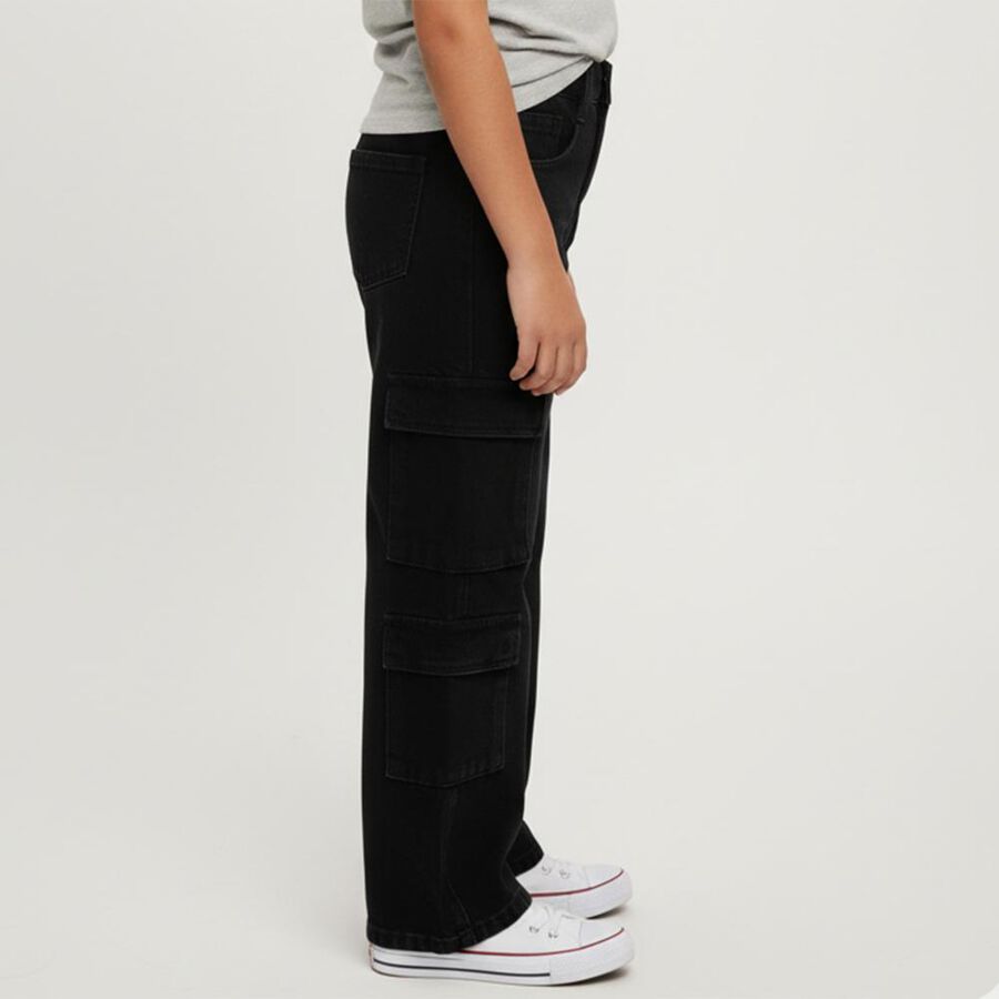 Girls' 100% Cotton Jeans, काला, large image number null