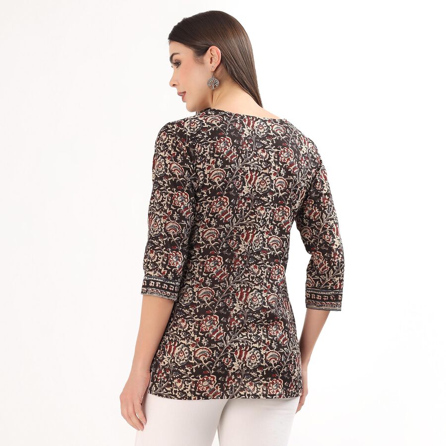 Women's Black Cotton Round Neck Straight Kurti, Black, large