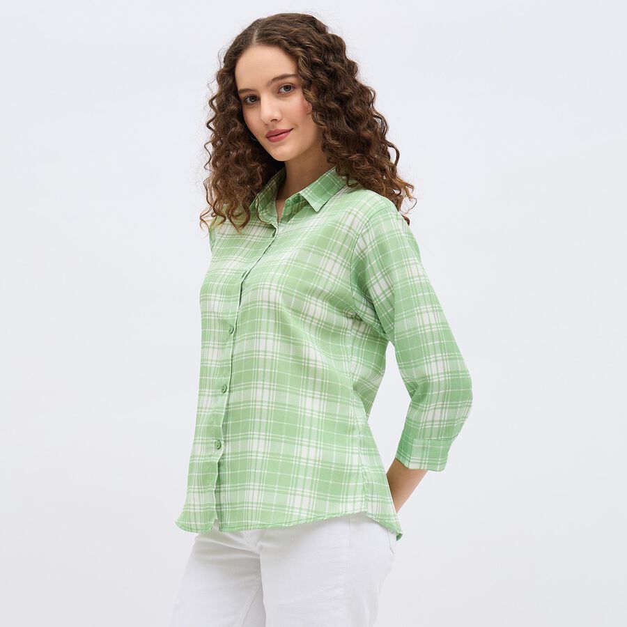 Women's Light Sage Green Checked Classic Shirt, Light Green, large image number null