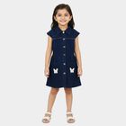Girls' Navy Blue A-Line Butterfly Applique Button-Front Frock, Dark Blue, small