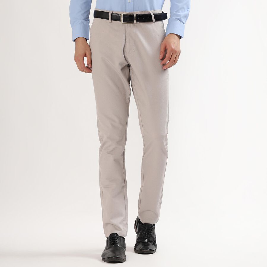 Men's Slim Fit Casual Trousers , Off White, large image number null