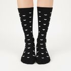 Women's Jet Black Regular Fit Heart Pattern Full-Length Socks, काला, small