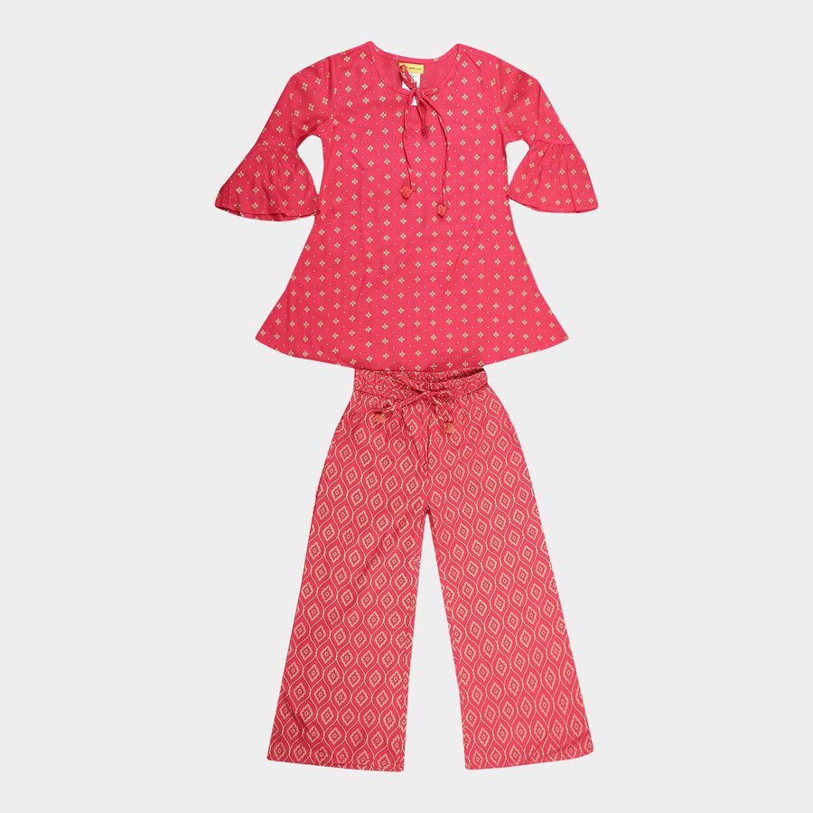 Girls Viscose All Over Printed Fusion Clothing Set, Coral, large image number null