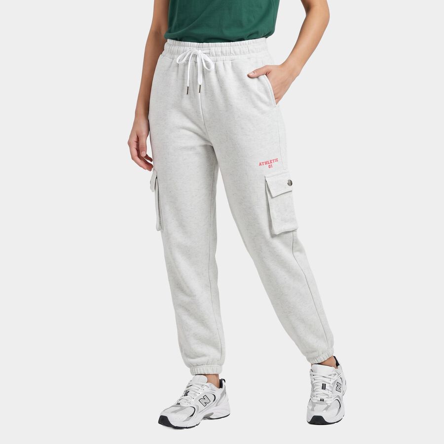 Women's Ecru Melange Jogger Fit Cargo Track Pants, एक्रू मिश्रित, large