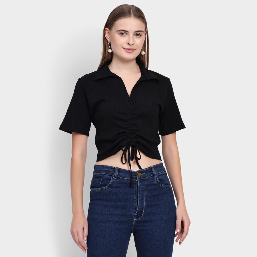 Ladies' 100% Cotton Crop  Top, काला, large image number null