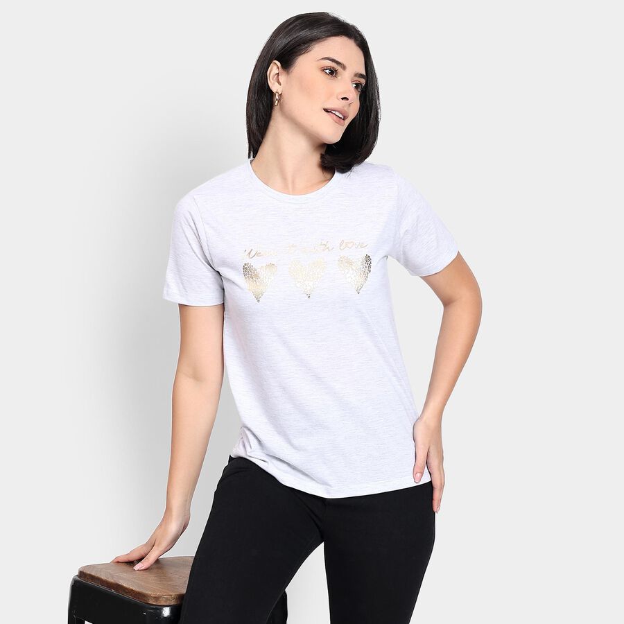 Ladies' Round Neck T-Shirt, एक्रू मिश्रित, large