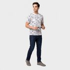 Men's White Cotton Round Neck Abstract Regular T-Shirt, सफ़ेद, small