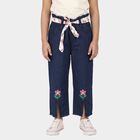 Girls' Navy Blue Straight Fit Embroidered Jeans, गहरा नीला, small