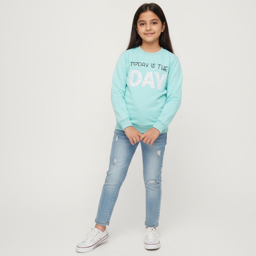 Girls AQA Crew Neck Casual Sweatshirt, एक्वा, large image number null