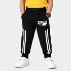 Boys Black Tapered Fit Printed Cotton Blend Pyjama, Black, small