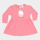 Infants Cotton Round Neck Frock, Pink, small image number null