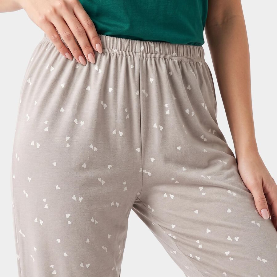 Women's Grey Straight-Fit Heart Printed Pyjama, Light Grey, large