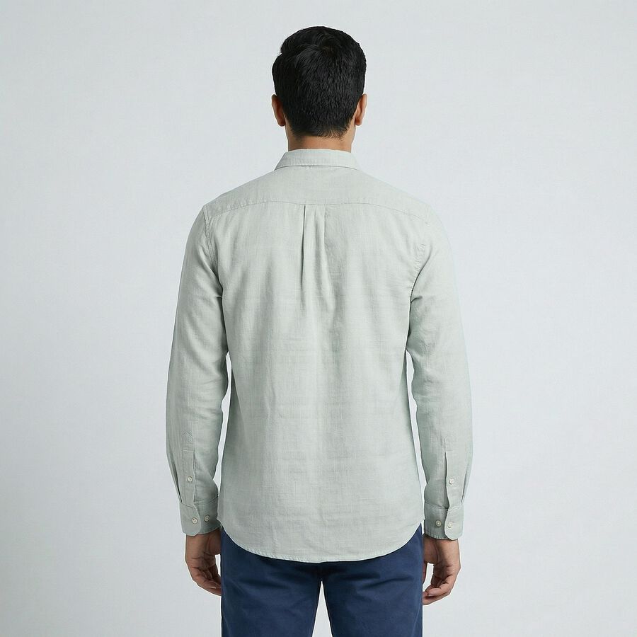 Men's Blue Cotton Button Down Classic Casual Shirt, एक्वा, large