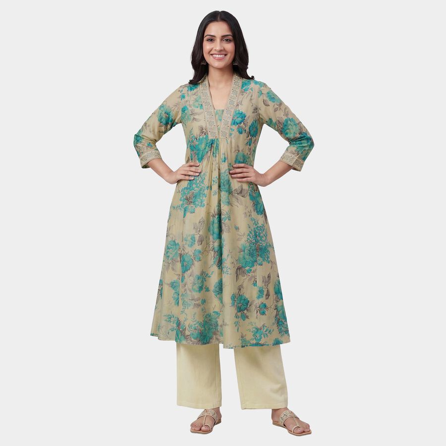 Women's Deep Teal Blue Printed Ethnic Set, Teal Blue, large