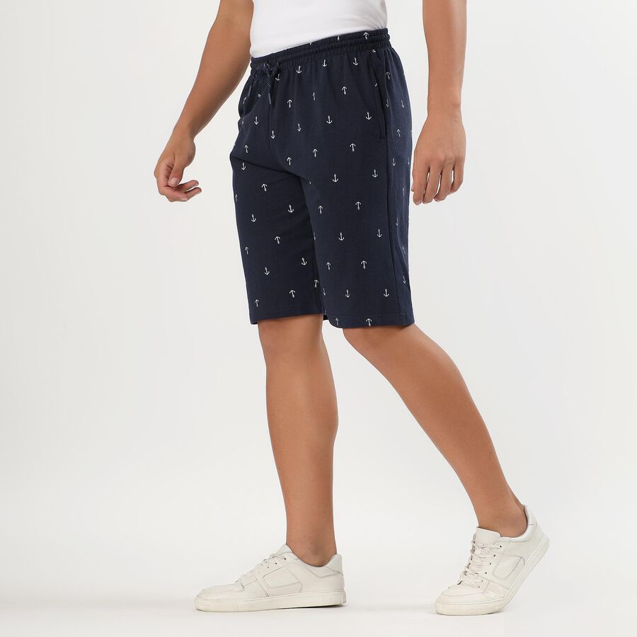 Men's Dark Navy Blue Relaxed Fit Anchor Printed Jamaican Shorts, Navy Blue, large image number null