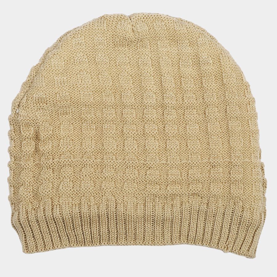 Boys' Beige Textured Knit Beanie Cap, Beige, large