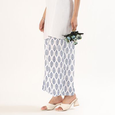 Women's White and Blue Printed Wide-Leg Palazzos